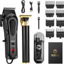 pebsoa Professional Men's Hair Trimmer Set, Cordless Hair Clippers for Men, Includes a T-Shaped Trimmer and a Nose Hair Trimmer,LCD Battery Level DisplayBlack