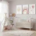3 Pcs Nursery Canvas Wall Art Pink Sun Rainbow Hearts Posters Prints Boho Kids Room Pictures Wall Decor for Toddlers Children Baby Girl Bedroom Home Decoration, 16x24in-Canvas