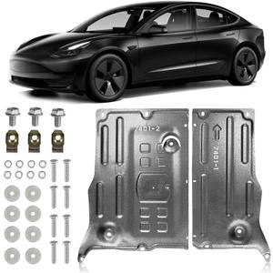 Premium High-Strength Steel Underbody Skid Plate for Tesla Model Y 2020-2025 & Model 3 2017-2025 | Anti-Scratch Anti-Impact Front Guard | Splash Shield | 2-Piece | Exact Fit Motor & Oil Filter