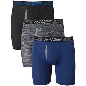 Hanes Men's Anti-Chafing Underwear, 3 Pairs, Cool & Breathable Cotton Pouch Underwear, Moisture-Wicking Boxer Briefs S
