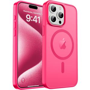zapica Magnetic for iPhone 15 Pro Case, [Compatible with MagSafe] [Military Grade Drop Protection] Translucent Matte Shockproof Anti-Scratch Phone Cover, Hot Pink