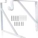 Closet Rod Bracket, Heavy Duty Shelf Bracket with Rod Holder, 10.9X 10.2 inch White Closet Rod Support Wall Mounted Clothes Hanger Pole Support Hooks, 2 Pack