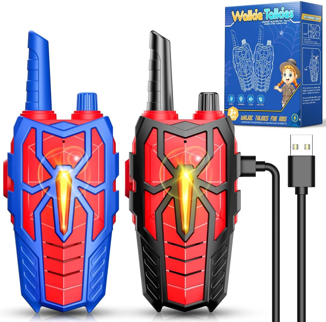 Rechargeable Walkie Talkies for Kids : Christmas Toys Gifts for Boys Ages 3 4 5 6 7 8 9 10 Kids Walkie Talkies 2 Pack Outdoor Hiking Toy for 5-7 Year Old Boy Birthday Gift for Boys Stocking Stuffers