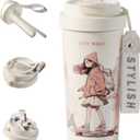 Ceramic Coffee Travel Mug with Lid and Straw, Pure Ceramic Liner not Coated, Insulated Coffee Mug, Leak Proof Tumbler, Cute Coffee Cup for Office Camping-19oz (Girl skater)