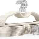 20 Pack Upgraded Short Neck Vertical Space Saver Hangers, 360 Degree Swivel Hooks, Non-Slip Hangers, Liquid Silicone, Smooth as Skin (Not Velvet) - Cream