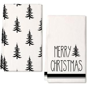 ARKENY Christmas Kitchen Towels Set of 2, Black Xmas Tree Dish Towels 18x26 Inch, Holiday Farmhouse Home Decoration AD101