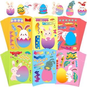 2 x Easter Stickers DIY Easter Stickers for Eggs Bunny Stickers for Easter Egg Decorating Stickers Game Toys Gift Party Favor Supplies(24 Sheets)