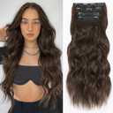ALXNAN Clip in Hair Extensions for Women, Chocolate Brown with Dark Brown Long Wavy Hair Extensions Clip Ins 4PCS 20 Inch Synthetic Soft and Natural Thick Hair Pieces for Women