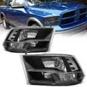 AS Headlight Assembly Compatible with 2009 2010 2011 2012 2013 2014 2015 2016 2017 2018 Dodge Ram 1500,2010-2018 Dodge Ram 2500/3500 Pickup QUAD Black Housing Pair (Not Fit Factory Projector Style)