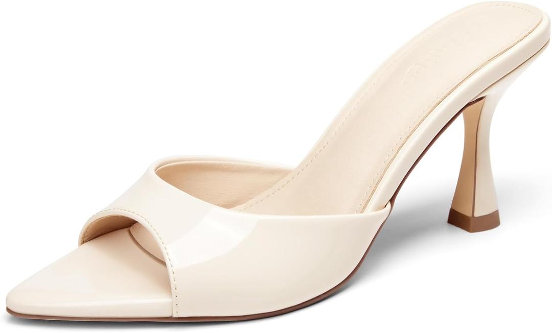 Coutgo Womens Heeled Mules Pointed Peep Toe High Heels Slip On Backless Mule Sandals Dress Shoes,  8