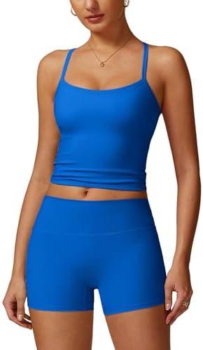 IMEKIS Women Workout Sets 2 Piece Padded Sports Bra Tank Top High Waist Booty Lifting Shorts Gym Yoga Matching Outfits Size S