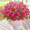 Artificial Flowers for Outdoors, 12 Bundles Faux Plants Outdoor, UV Resistant Artificial Plants Outdoor, Silk Fake Artificial Flowers for Outside Home Decor Planter Porch Decoration, Rose Red