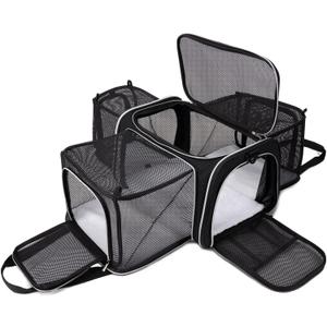 BAGLHER Cat Carrier Bag, Airline Approved Pet Carrier Soft Side Pet Travel 5 Sides Open Doors 3 Sides Expandable Foldable Dog Carrier with Fleece Pad, 17.5*12*11.75 inch