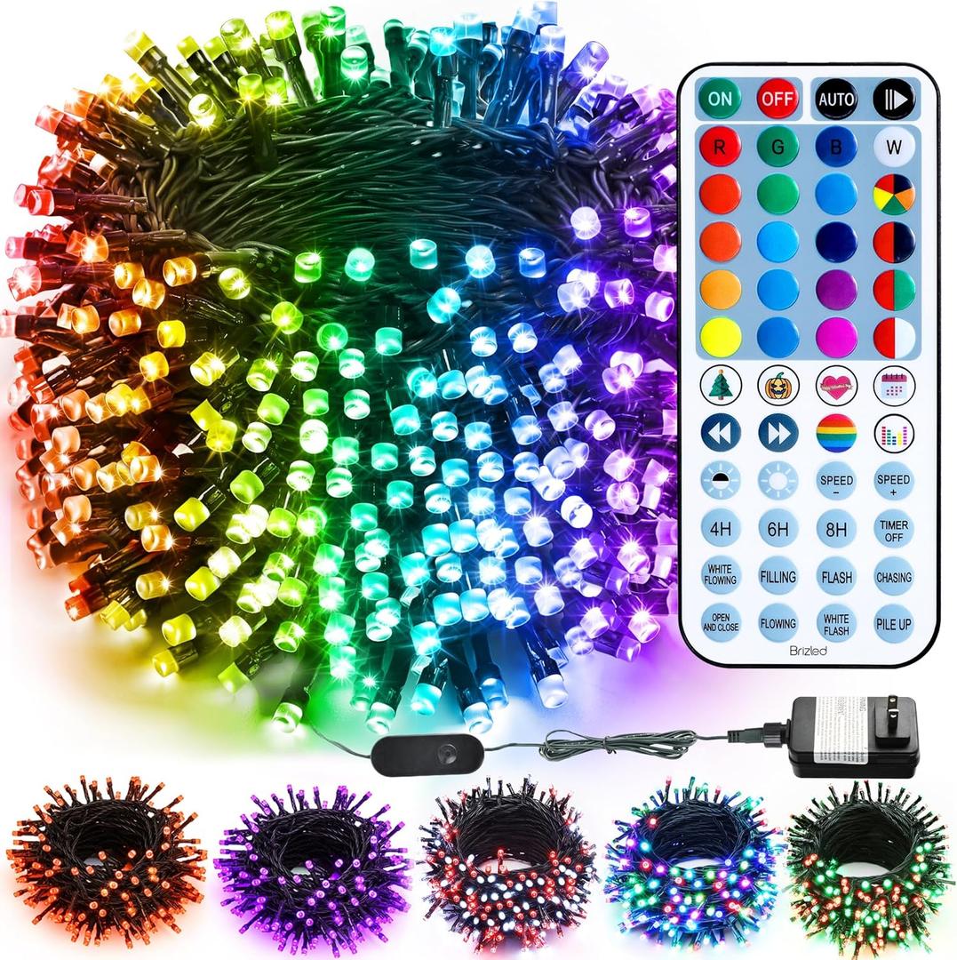 Brizled Color Changing Christmas Lights, 197FT 600 LED RGB Christmas Lights, Dimmable Xmas Tree Light, Multifunctional Indoor Outdoor String Fairy Light with Remote for Holiday Party Decor