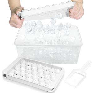WIBIMEN Ice Cube Tray with Lid and Bin - Round Ice Trays for Freezer with Lid - Ice Cube Trays for Freezer with Ice Container (1"-2PACK White)