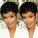 VRZ Pixie Cut Wigs Human Hair Glueless Wear and Go Pixie Cut Curly Style with Bangs for Black Women Short Layered Human Hair Wigs 1B Natural Looking for Daily Wear