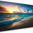 Beach Pictures Wall Art Canvas Prints Seascape Themed Decor for Home Sea Ocean Sunset Paintings for Living Room Bathroom Wall Decorations Natural Landscape Artwork Wooden Picture Frames 28x57 inches (Blue Ocean Wave Golden Sunshine)