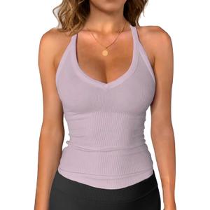 iGENJUN Womens Spaghetti Strap V-Neck Ribbed Tank Tops for Women 2025 Slim Fitted Soft Camisole Basic Layering Shirts (Medium)