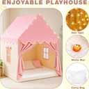 Large Kids Play Tent with Mat & Star Lights, Pink Princess Tent for Girl
