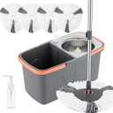 Spin Mop and Detachable Bucket Set with 5 Reusable Microfiber mop Head Dual-Chamber Water System Spining Mop Floor Cleaning Kit for Hardwood Tile Laminate Floors (Gray)