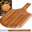 12 Inch Natural Wooden Pizza Peel - Paddle Spatula Oven Accessory for Transferring & Serving - Wood Cutting Board for Cheese, Bread, Fruit (Wooden Pizza Peel 12"(W) x 14"(H))