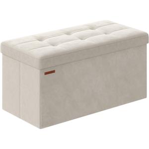 SONGMICS Storage Ottoman Bench, Foldable Ottoman Foot Rest, 15 x 30 x 15 Inches, End of Bed Bench, Storage Chest, Load up to 660 lb, for Living Room, Bedroom, Entryway, Cream White ULSF247W01 (30''W)