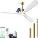 60 Inch Modern White and Gold Ceiling Fan with Lights, 3 Blade, Energy Efficient DC Motor, Smart App & Remote Control, 7230 CFM, 6 Speeds, 3 Light Colors, Indoor/Outdoor