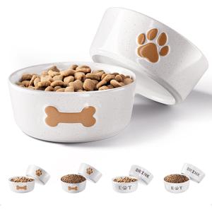 Ceramic Dog Bowl Set of 2 with Anti-Skid Base - 5" Wide x 2" Tall Ceramic Dog Bowls for Small Dogs - 2 Cup Capacity Food and Water Bowls for Dogs - Rubber Bottom Pet Bowl Set of 2 for Small Pets (Brown)