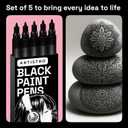 ARTISTRO 5 Black Paint Pen for Rock, Glass, Ceramic, Wood, Tire, Fabric, Metal, Canvas, Marking, Painting - Set of 5 Acrylic Paint Markers Water-based