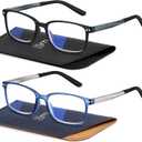 EASY READ 2 Pairs Sporty Style Reading Glasses for Men，Rectangular TR90 Blue Light Blocking Readers with Spring Hinge(Magnification 1.50, Black/ Blue)