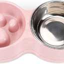 Slow Feeder Dog cat Double Bowl Stainless Steel and Anti-Choking Pink
