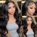 13x6 Wavy Wig HD Lace Front Wigs Pre Plucked Pre Cut 180% Density Natural Black Body Wave Lace Frontal Wigs Human Hair for Women Glueless Synthetic Wig (24 Inch)