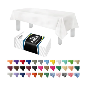 Grandipity 12 Pack Premium Disposable Plastic Tablecloth 54 Inch. x 108 Inch. with 0.3mm Thickness Table Cover - White