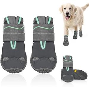 SlowTon Dog Shoes for Large Small Medium Dogs - Waterproof Dog Boots for Summer Hot Pavement, Paw Protector for Outdoor Walking Winter Snow, Anti-Slip Rubber Dog Booties for Hardwood Floor (GY, 7)