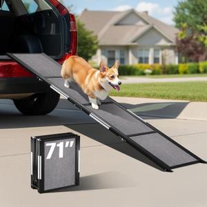 Portable Dog Ramp for Car  Foldable Dog Car Ramp for Truck, SUV, High Bed & Sofa with Anti-Slip Feet & Traction Carpet  Small to Large Breeds (71" Long & 17" Wide)