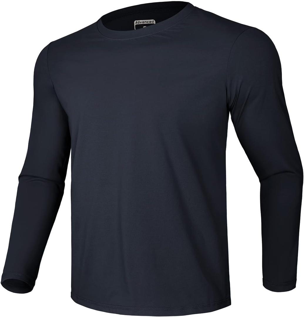 GEMYSE Men's Long Sleeve Shirts Sun Protection Athletic Breathable Moisture Wicking Rash Guard Shirt for Fishing Workout (Black, XXXL)