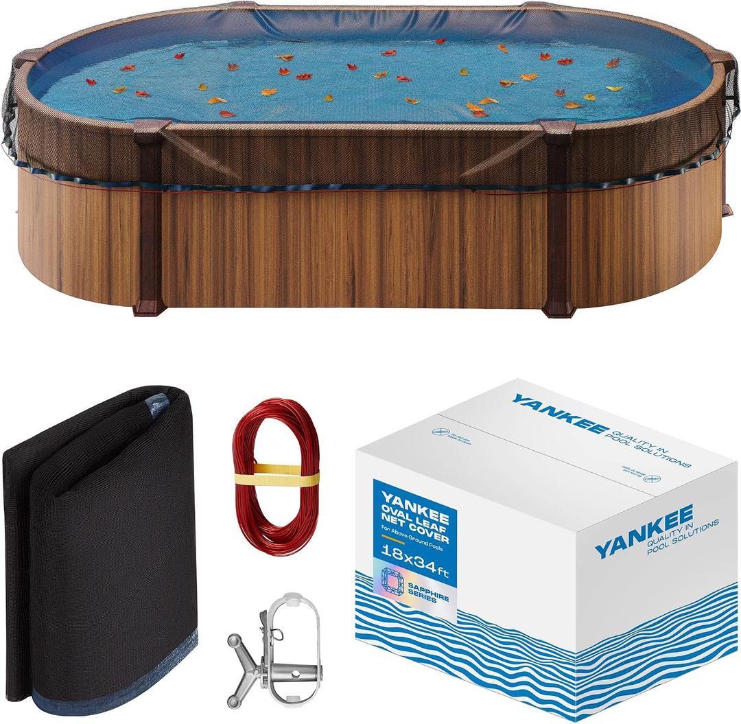 Yankee Pool Leaf Net Cover for Oval Pool 18x34 Ft.- Heavy-Duty 0.15 Above-Ground Leaf Net | Swimming Pool Net to Protect from Leaves, Debris, and Clogging