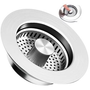 3-in-1 Kitchen Sink Drain Strainer & Stopper with Basket, Stainless Steel Drain Plug Cover Catcher for Food Waste - Sink Accessories for Home or Kitchen Sink Shroom Fit US Standard 3-1/2'' Drain Hole