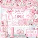 Pink Bow 1st Birthday Decorations, 271Pcs Girls Just Wanna Be One Birthday Decorations All-in-1 Kit with Tableware,Balloon Arch,Backdrop,Banner,Balloon Boxes,High Chair Banner,Cupcake Toppers,1st Hat
