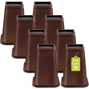 8 Pack Furniture Risers 8 Inch, Bed Risers Heavy Duty for Table Desk Couch Sofa Cabinet Bed Frame Dorm, Square Table Leg Risers Lift Height 8", Chocolat Brown