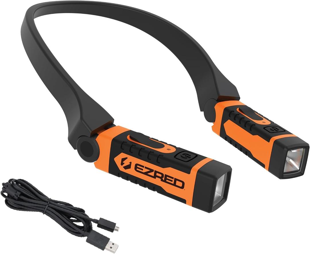 EZRED NK15-OR ANYWEAR - Luz de cuello recargable para iluminacin manos libres, naranja, luz perfecta para mecnicos, camping, caza, proyectos de bricolaje, lectura