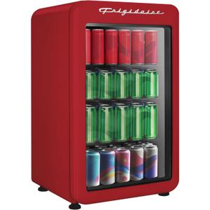 Frigidaire Retro Compact Refrigerator with Glass Door, 3.2 cu ft Countertop Fridge, Rounded Corners, Premium, for Office, Bedroom, Dorm Room, Cabin (Red)