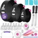 Riccle 148PCs Cake Pan Set for Baking, 3 Non-Stick Springform Pan Set (4, 7, 9 Inches), Cake Decorating Kit, Piping Bags and Tips Set, Cake Leveler, Multi-functional Leak-Proof CheeseCake Pan (148)