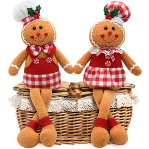 Gingerbread Christmas Decorations Indoor, Candy Cane Christmas Decorations, 16 Inch Chef Hat Gingerbread Man Stuffed Plush, Kitchen Christmas Decor, Centerpieces Table Decor