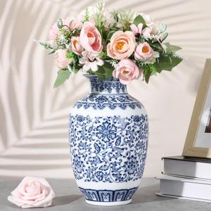 Maxcheck 9 Inch Blue and White Vase Chinoiserie Ceramic Porcelain Chinese Handmade Oriental Vase for Home Office Bookshelf Table Decor