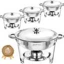 NEWKITCHEN Chafing Dishes for Buffet 4 Pack, 5 QT Round Chafing Dishes for Buffet [Elegant Silver Colors] Stainless Steel Chafing Dish Buffet Set for Any Party