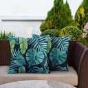 Greenery Tropical Plants Outdoor Waterproof Throw Pillow Covers 18 x 18 Inch Set of 2, Palm Leaf Pillowcase Square Cushion Case, Farmhouse Garden Decorative Pillows for Couch Beach Patio