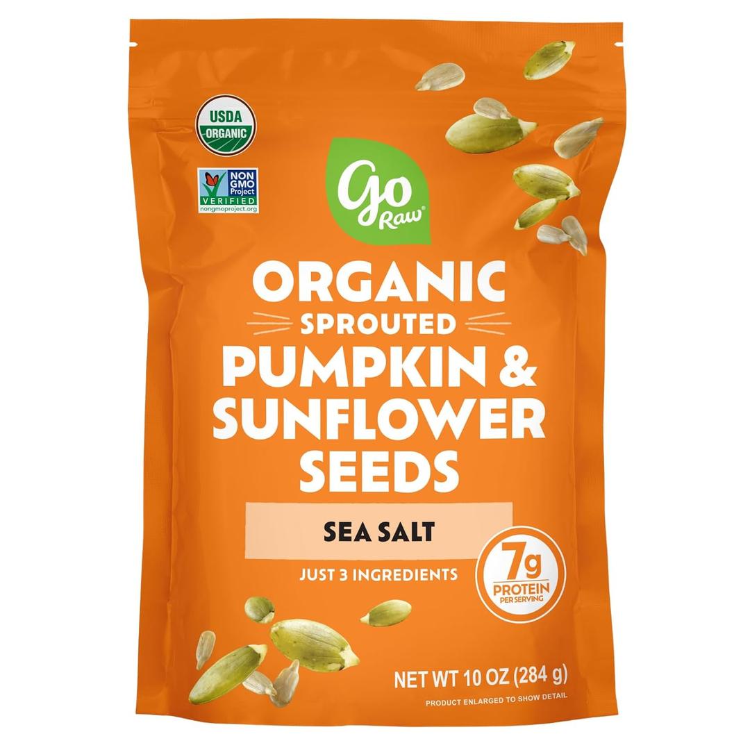 Go Raw Organic Sprouted Pumpkin & Sunflower Seeds, 10 oz, Sea Salted, Keto, Kosher, Superfood (EXP 07/08/26)