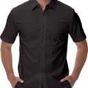 Men's Short Sleeve Dress Shirts Wrinkle Free Stretch Formal Wedding Prom Regular Fit Button Down Shirt (XL)