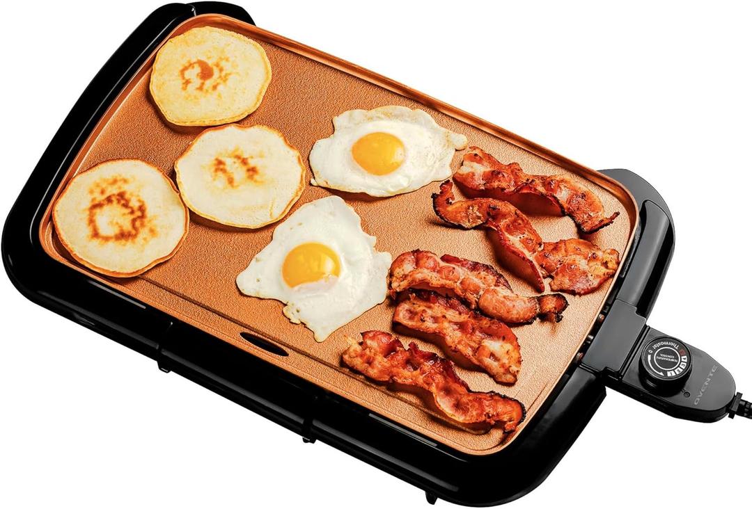 OVENTE Electric Griddle with 16 x 10 Inch Flat Non-Stick Cooking Surface, Removable and Adjustable Temperature Control, Indoor Grill for Instant Breakfast, Pancakes, Eggs or Burgers, Copper GD1610CO